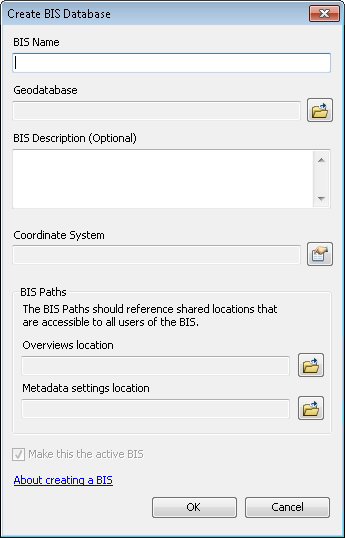 Create BIS Database dialog box