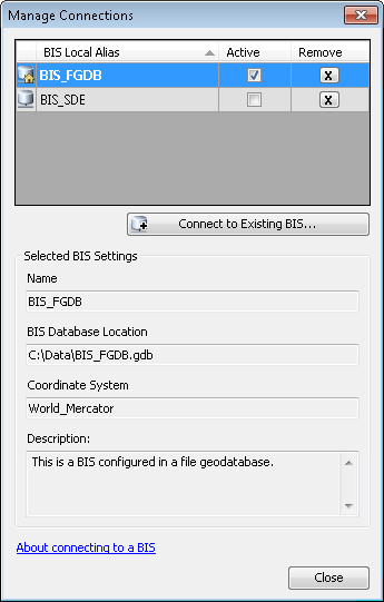 Manage Connections dialog box