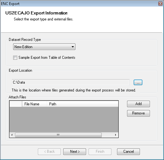 ENC Export dialog box—Export Information area