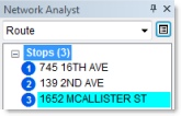 The three stops shown in the Network Analyst window