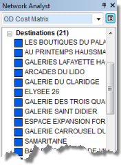Destinations listed in the Network Analyst window