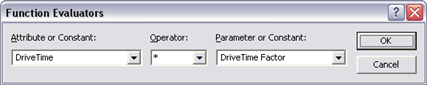 A function evaluator for a scaled drive time attribute