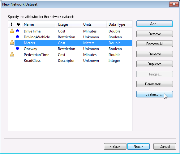 Selecting Meters and clicking Evaluators