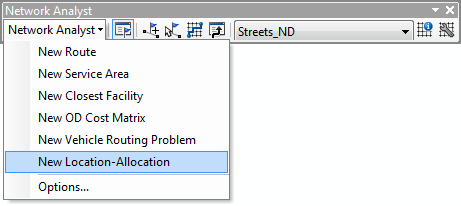 Click New Location-Choosing New Location-Allocation on the Network Analyst toolbar