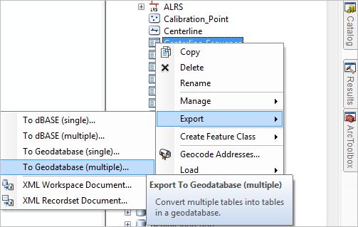 Open the Table to Geodatabase (multiple) tool from the Catalog window