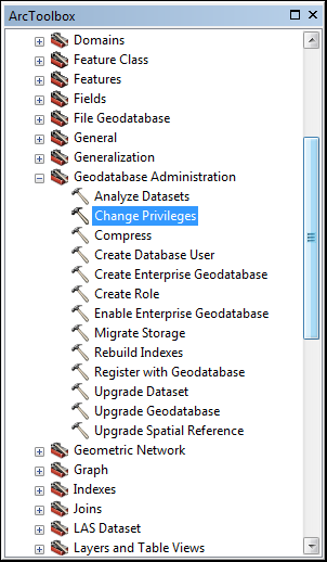 Change Privileges geoprocessing tool in ArcToolbox