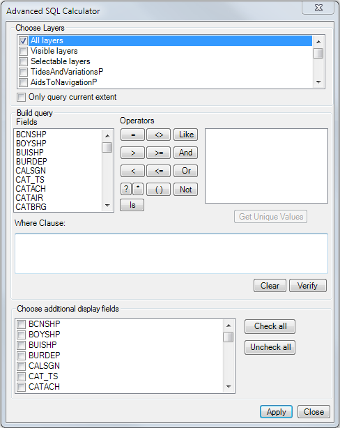 Advanced SQL Calculator dialog box