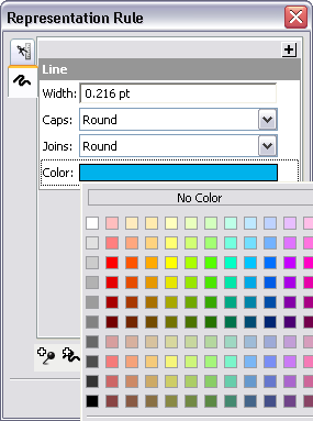 Representation Rule dialog box with color pallette displayed