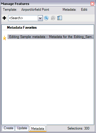 The Metadata tab on the Manage Features window