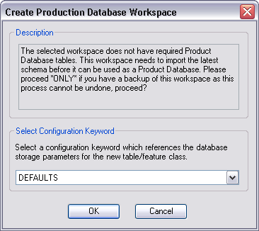 Create Production Database Workspace dialog box