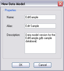 New Data Model dialog box with properties defined