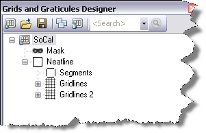 The Grids and Graticules Designer window with a grid template .xml