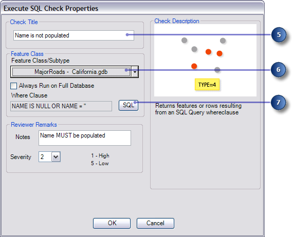 Execute SQL Check Properties dialog box