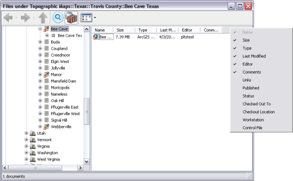 Files under Topographic Maps context menu options