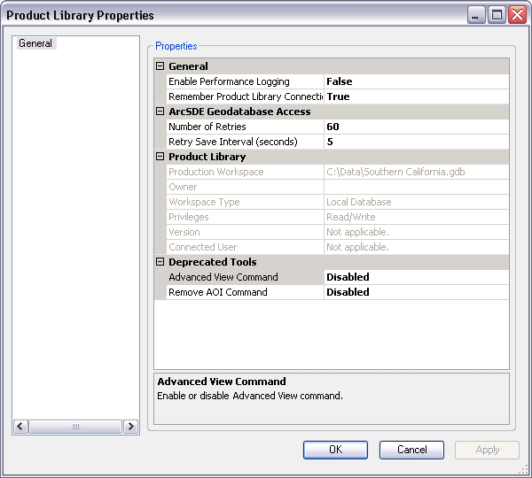 Product Library Properties dialog box