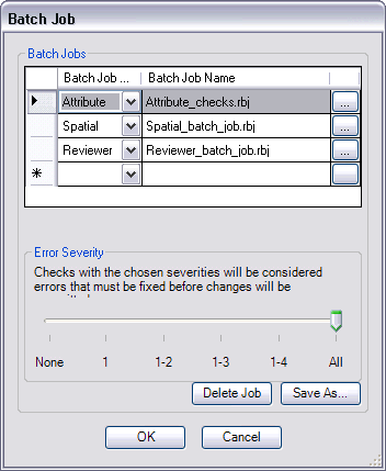 The Batch Job dialog box with batch jobs associated with a data model version