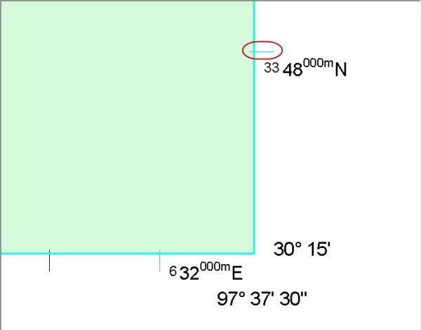 Lower-right corner of the Austin East area of interest with the grids and graticules layer