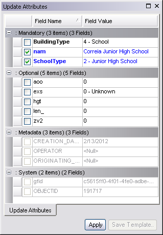 SchoolType attribute updated on the Update Attributes window