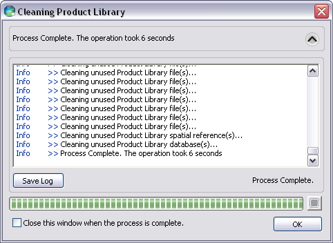 The Cleaning Product Library dialog box on completion