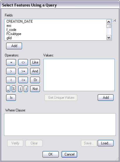 Select Features Using a Query dialog box
