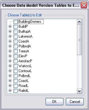 Choose Data Model Version Tables to Edit dialog box