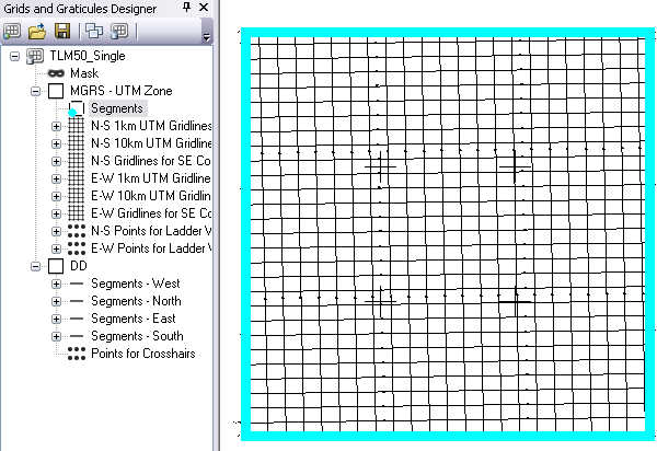 Example of a grid component selected in the Grids and Graticules Designer window