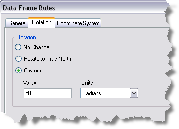 The Rotation tab of the Data Frame Rules dialog box