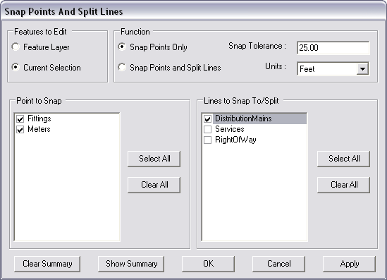 Snap Points And Split Lines dialog box