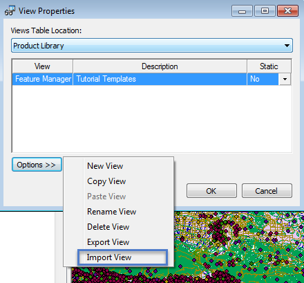 View Properties options—import view
