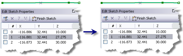 Example of a vertex that retains the original z-value when moved