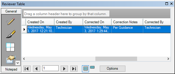 Correction information for a Reviewer table record