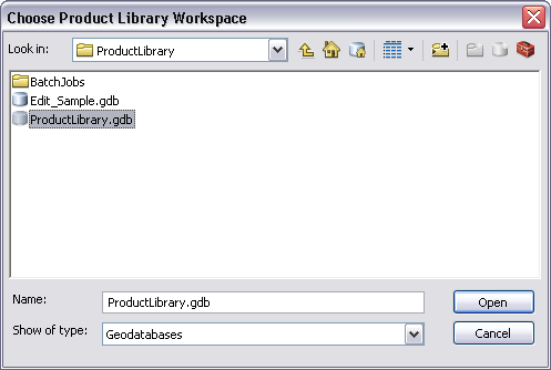 Choose Product Library Workspace dialog box
