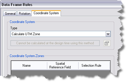 The Coordinate System tab of the Data Frame Rules dialog box