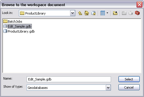 Browse to the workspace document dialog box