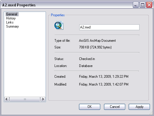 General pane on the file Properties dialog box