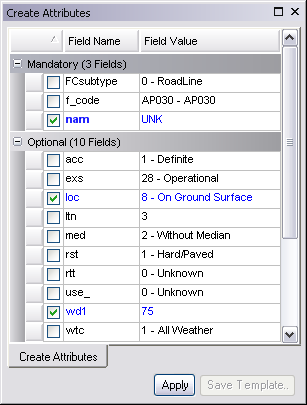 Create Attributes window with the nam field set