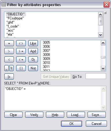 Filter by attributes properties with unique values displayed