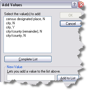 The Add Values dialog box