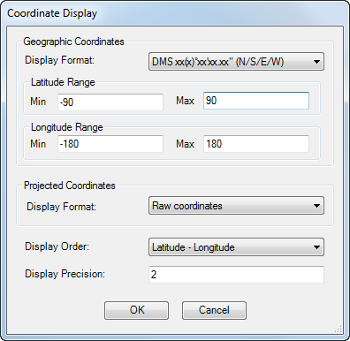 Coordinate Display dialog box