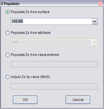 Z Populate dialog box with Populate Zs from surface selected