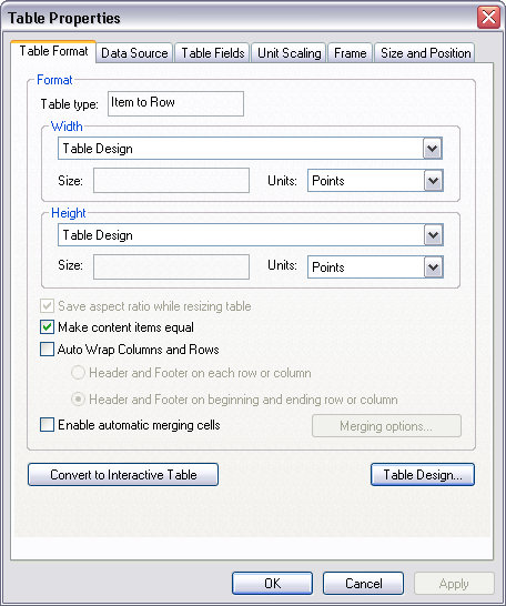 Table Properties dialog box