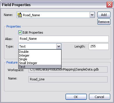 Field Properties dialog box with Edit Properties checked