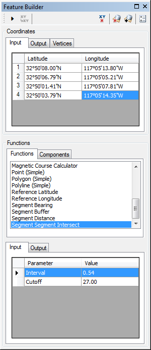 Feature Builder window with the Segment Segment Intersection function selected