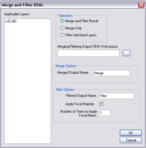 Merge and Filter DEMs dialog box
