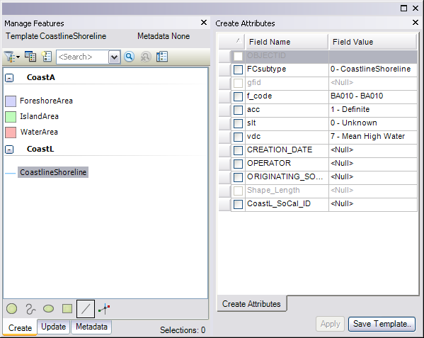 Examples of templates that are automatically created when data is displayed by subtype. All the default values for the subtype are automatically set on the templates.