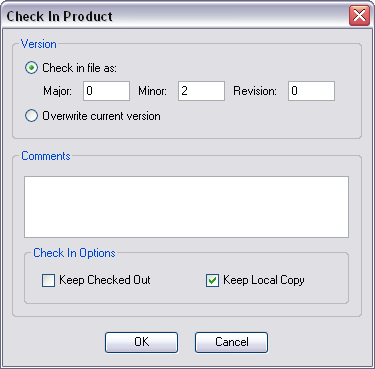 Check In Product dialog box