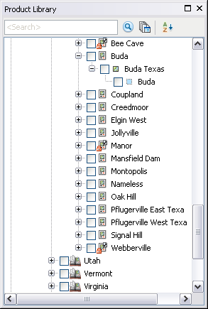 Product Library tree view with Buda Texas instance level expanded