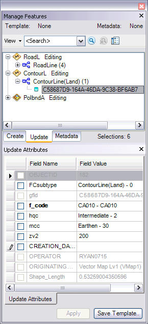 Example of the Update tab with field configurations applied