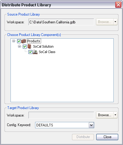 Distribute Product Library dialog box when accessed through a class