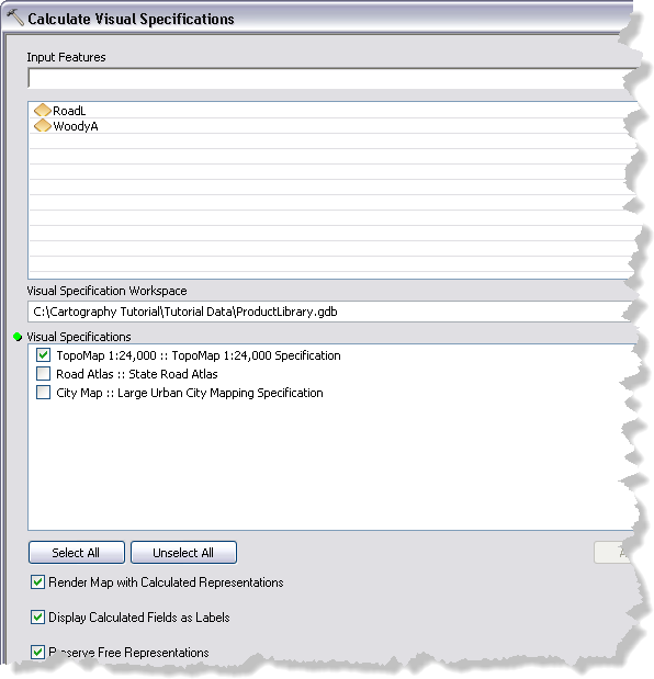 Calculate Visual Specifications dialog box